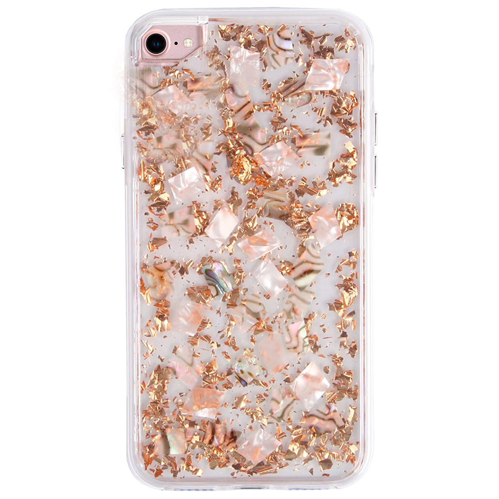 iPhone 8 / 7 / 6S / 6 Luxury Glitter Dried Natural FLOWER Petal Clear Hybrid Case (Bronze Pearl)
